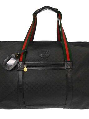Gucci Black Leather Sherry Line Duffle Handbag